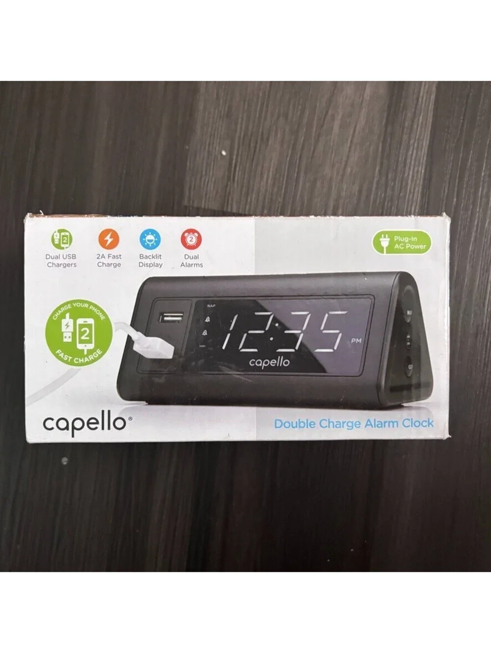 Capello Digital Dual Alarm Clock CA-20A USB Charge Out NEW NIB